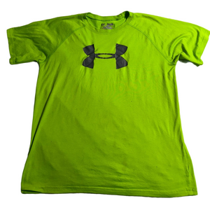 Under Armour Bright Lime Tee T-shirt Black Logo Loose Heatgear Youth Boy XL